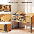 Wooden Tortoise House with Stand Legs, Clear Observation Windows, Ramps, Openable Top, Built-in Tray, Yellow — view 9