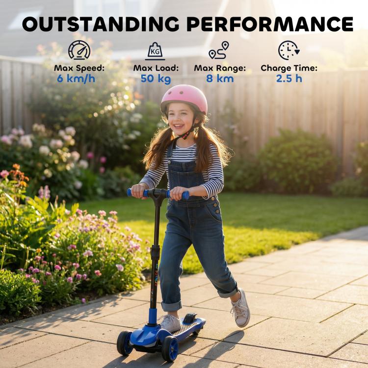 Three-Wheel Foldable Electric Scooter for Kids Aged 6-10 Years, Blue