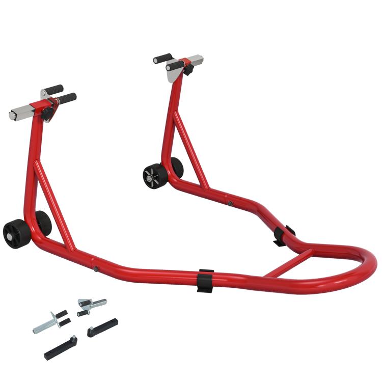Cavalletto Anteriore per Moto con Tappetino Antiscivolo, Adattatori Regolabili per Perni e Perno a Forchetta, Capacità 200 kg, per Pneumatici da 18", 17" e 10"
