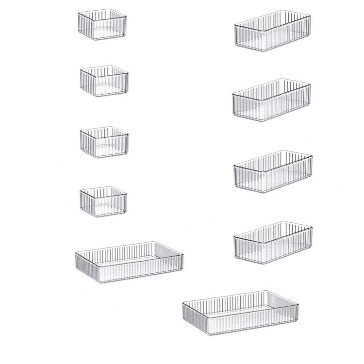 10X Drawer Organiser Set Clear Makeup Trays Plastic Desk Drawer Dividers Boxes