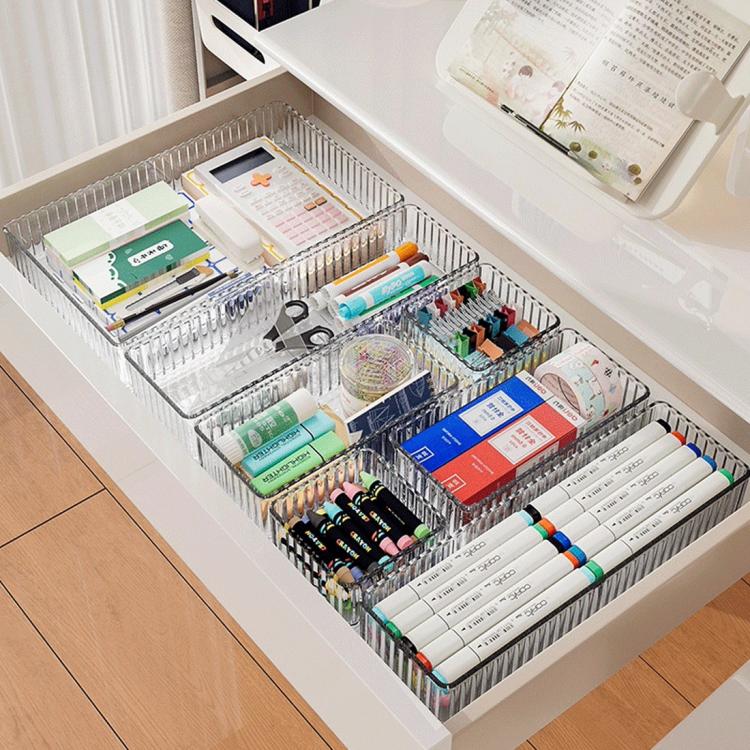 10X Drawer Organiser Set Clear Makeup Trays Plastic Desk Drawer Dividers Boxes