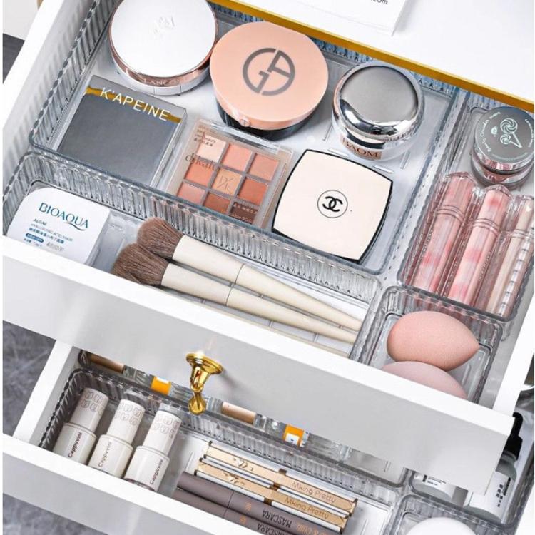 10X Drawer Organiser Set Clear Makeup Trays Plastic Desk Drawer Dividers Boxes