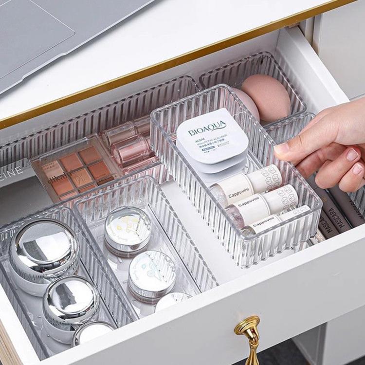 10X Drawer Organiser Set Clear Makeup Trays Plastic Desk Drawer Dividers Boxes