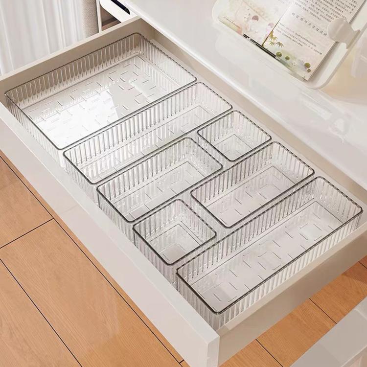 10X Drawer Organiser Set Clear Makeup Trays Plastic Desk Drawer Dividers Boxes