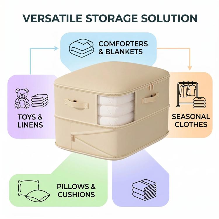 4x Clothes Storage Bags With Zips Bedroom Large Collapsible Storage Box Bedding