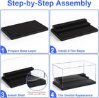 Minifigures Figure Display Case - 3-Tier Clear Acrylic Dustproof Grey