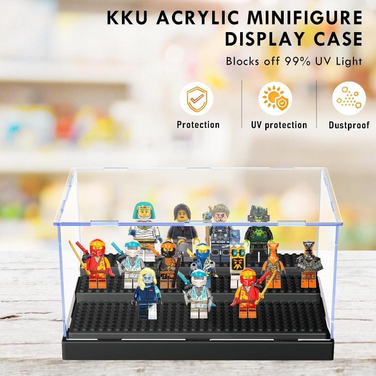 Minifigures Figure Display Case - 3-Tier Clear Acrylic Dustproof Grey