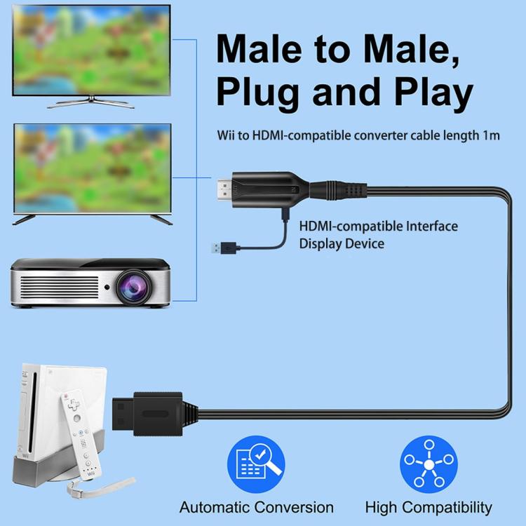 For Wii Input to HDMI-Compatible Converter HD 1080P Video Audio Output Adapter