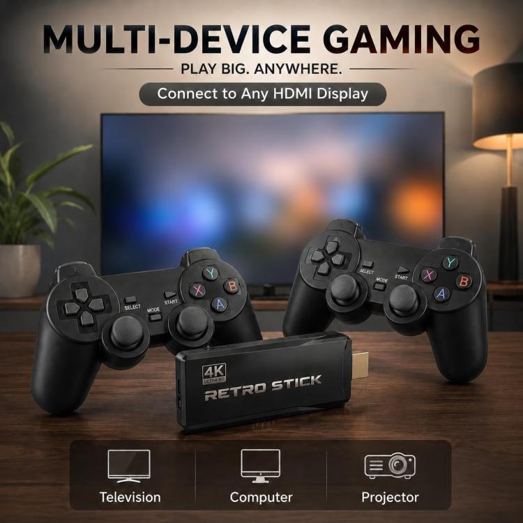 64G 20000+ Retro Games Video Game Console TV Stick 4K HDMI Wireless Controller~