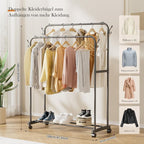Movable Metal Clothes Rail Storage Garment Shelf Hanging Display Stand Rack