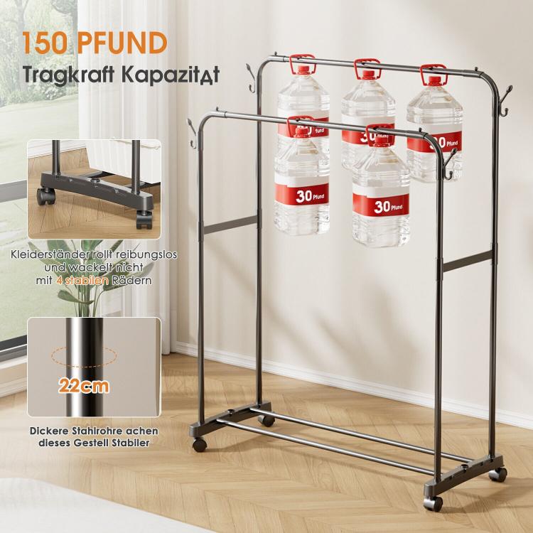 Movable Metal Clothes Rail Storage Garment Shelf Hanging Display Stand Rack