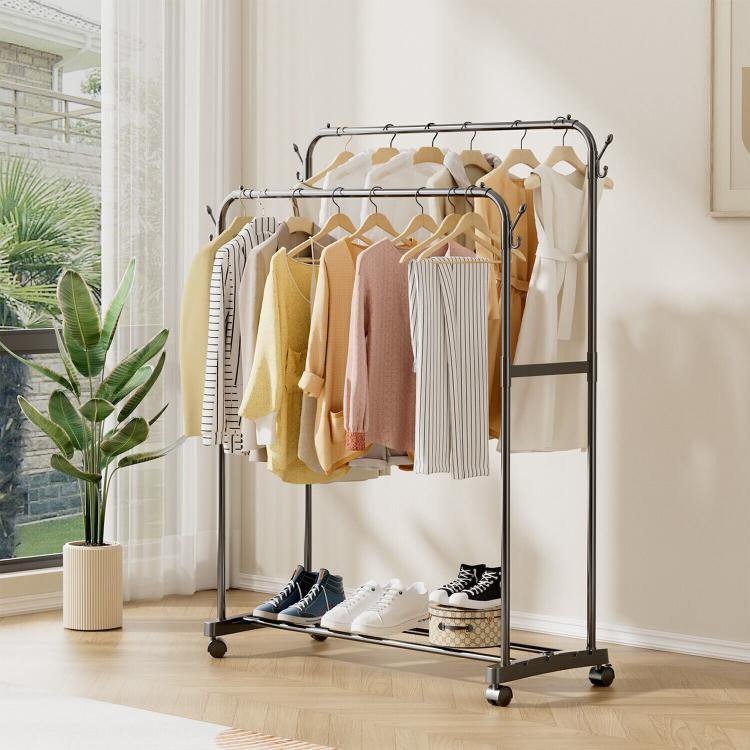Movable Metal Clothes Rail Storage Garment Shelf Hanging Display Stand Rack
