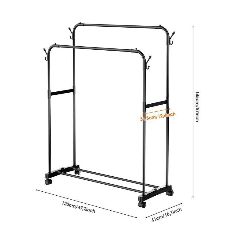 Movable Metal Clothes Rail Storage Garment Shelf Hanging Display Stand Rack
