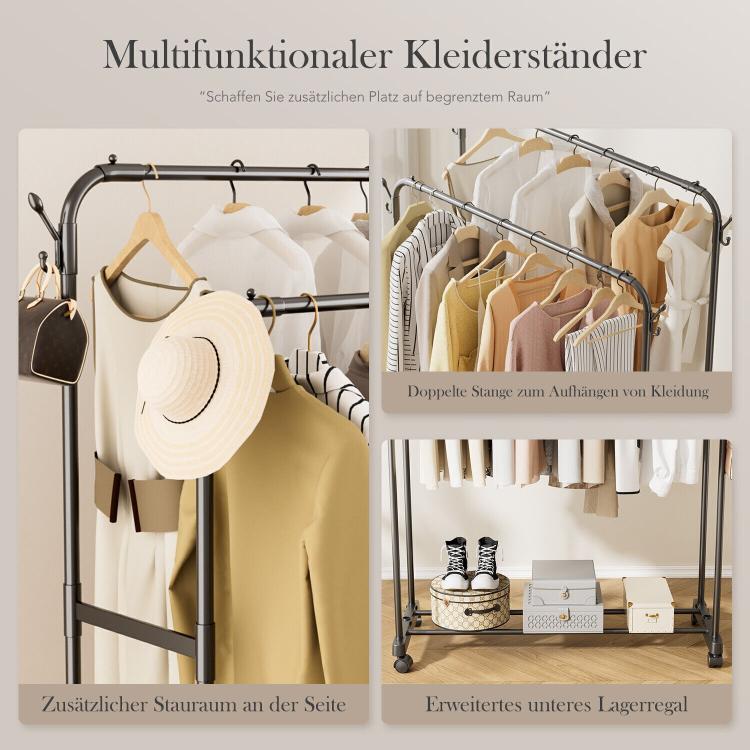 Movable Metal Clothes Rail Storage Garment Shelf Hanging Display Stand Rack