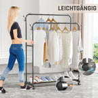 Movable Metal Clothes Rail Storage Garment Shelf Hanging Display Stand Rack