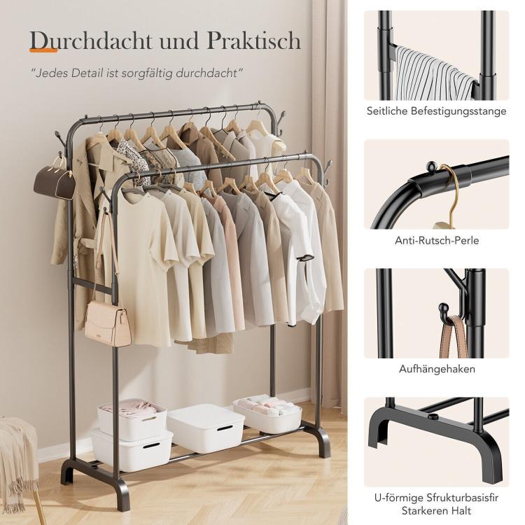 Movable Metal Clothes Rail Storage Garment Shelf Hanging Display Stand Rack