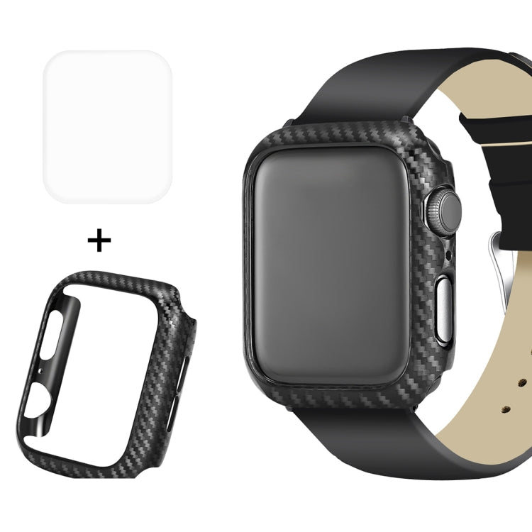 ENKAY Hat-Prince 2 in 1 Carbon Fiber Texture TPU Semi-clad Protective Shell + 3D Full Screen PET Curved Heat Bending HD Screen Protector For Apple Watch Series 6 / 5 / 4 / Watch SE 44mm
