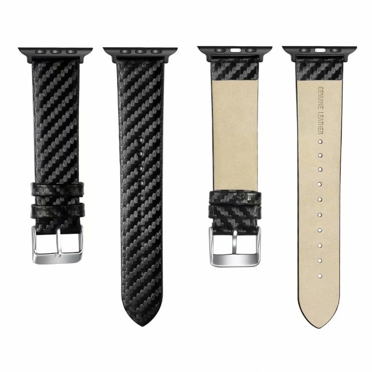 Genuine Leather Carbon Fiber Strap for Apple Watch Ultra 49mm&Watch Ultra 2 49mm / Series 10 46mm / 9&8&7 45mm / SE 3&SE 2&6&SE&5&4 44mm / 3&2&1 42mm