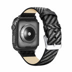 Genuine Leather Carbon Fiber Strap for Apple Watch Ultra 49mm&Watch Ultra 2 49mm / Series 10 46mm / 9&8&7 45mm / SE 3&SE 2&6&SE&5&4 44mm / 3&2&1 42mm