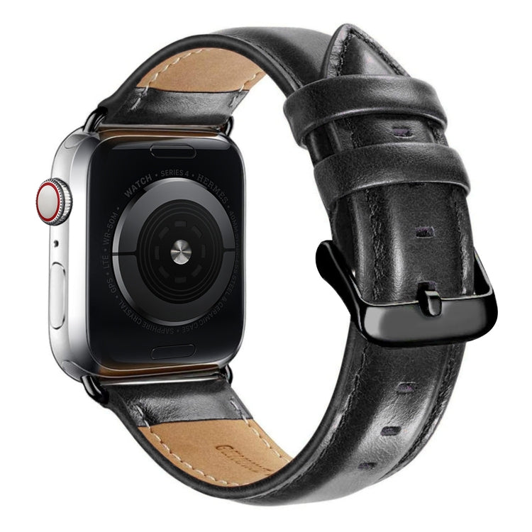 Black Buckle Leather Watch Band For Apple Watch Ultra 49mm&Watch Ultra 2 49mm / Series 10 46mm / 9&8&7 45mm / SE 3&SE 2&6&SE&5&4 44mm / 3&2&1 42mm