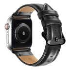 Black Buckle Leather Watch Band For Apple Watch Ultra 49mm&Watch Ultra 2 49mm / Series 10 46mm / 9&8&7 45mm / SE 3&SE 2&6&SE&5&4 44mm / 3&2&1 42mm