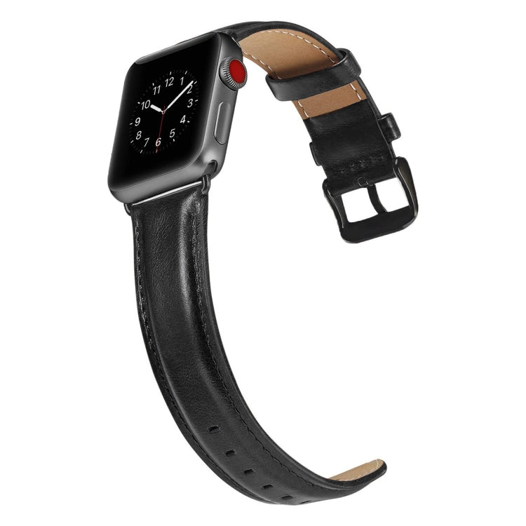 Black Buckle Leather Watch Band For Apple Watch Ultra 49mm&Watch Ultra 2 49mm / Series 10 46mm / 9&8&7 45mm / SE 3&SE 2&6&SE&5&4 44mm / 3&2&1 42mm