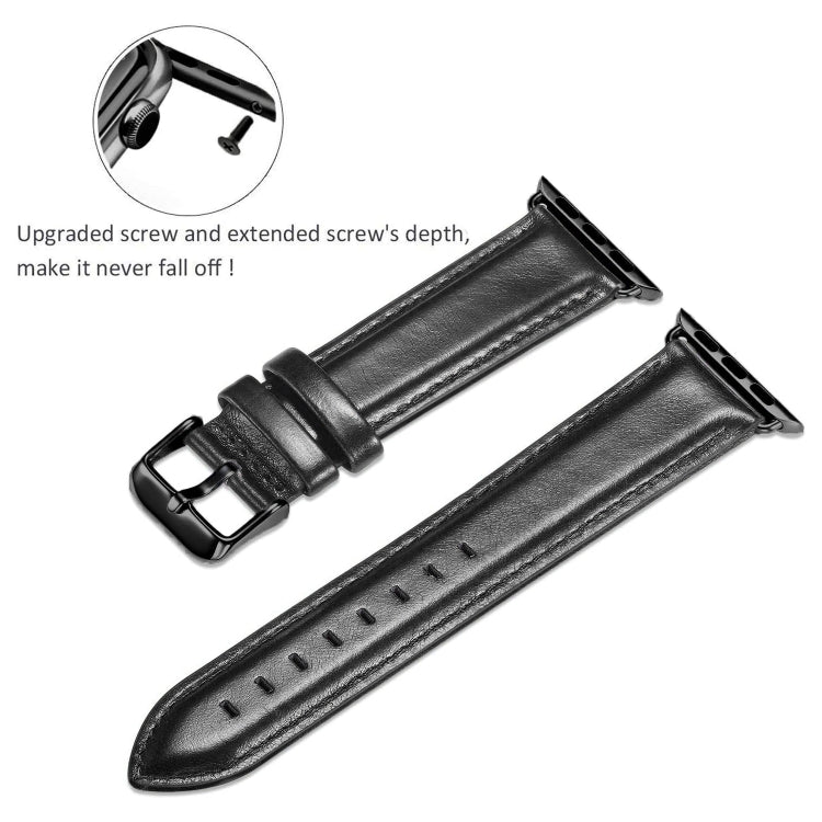 Black Buckle Leather Watch Band For Apple Watch Ultra 49mm&Watch Ultra 2 49mm / Series 10 46mm / 9&8&7 45mm / SE 3&SE 2&6&SE&5&4 44mm / 3&2&1 42mm