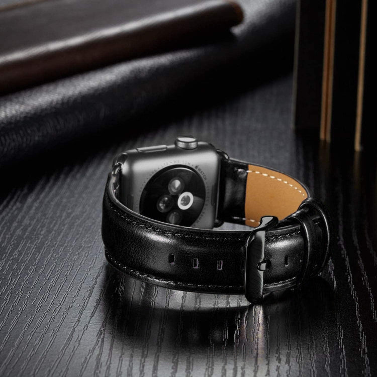 Black Buckle Leather Watch Band For Apple Watch Ultra 49mm&Watch Ultra 2 49mm / Series 10 46mm / 9&8&7 45mm / SE 3&SE 2&6&SE&5&4 44mm / 3&2&1 42mm