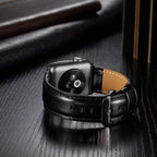 Black Buckle Leather Watch Band For Apple Watch Ultra 49mm&Watch Ultra 2 49mm / Series 10 46mm / 9&8&7 45mm / SE 3&SE 2&6&SE&5&4 44mm / 3&2&1 42mm