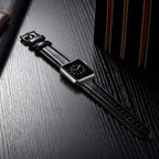 Black Buckle Leather Watch Band For Apple Watch Ultra 49mm&Watch Ultra 2 49mm / Series 10 46mm / 9&8&7 45mm / SE 3&SE 2&6&SE&5&4 44mm / 3&2&1 42mm