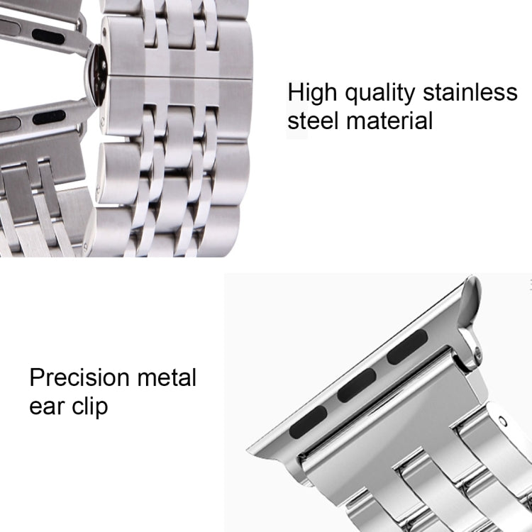 Hidden Butterfly Buckle 7 Beads Stainless Steel Watch Band For Apple Watch 42mm(Silver Gold)
