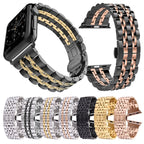 Hidden Butterfly Buckle 7 Beads Stainless Steel Watch Band For Apple Watch 42mm(Silver Gold)