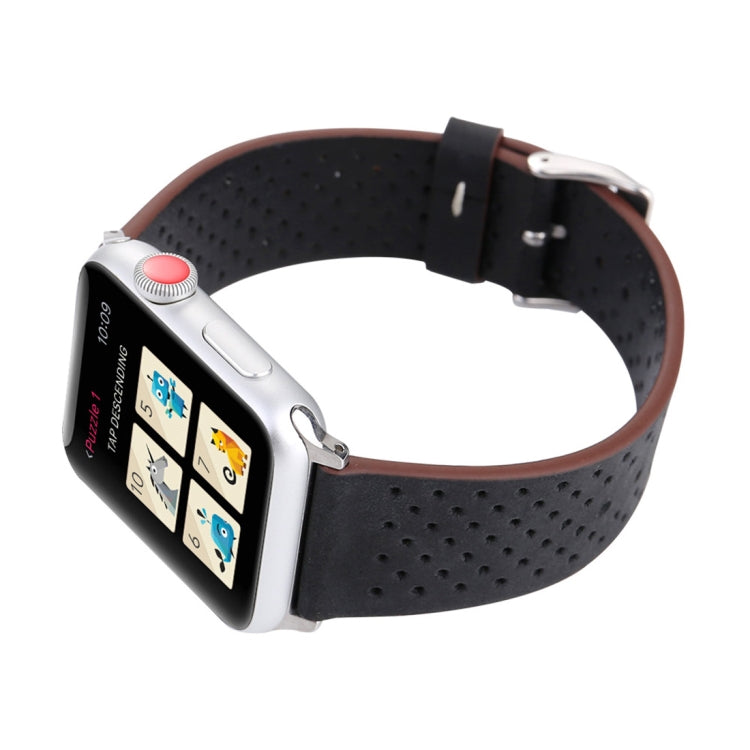 For Apple Watch Ultra 49mm&Watch Ultra 2 49mm / Series 10 46mm / 9&8&7 45mm / SE 3&SE 2&6&SE&5&4 44mm / 3&2&1 42mm Simple Fashion Genuine Leather Hole Pattern Watch Band