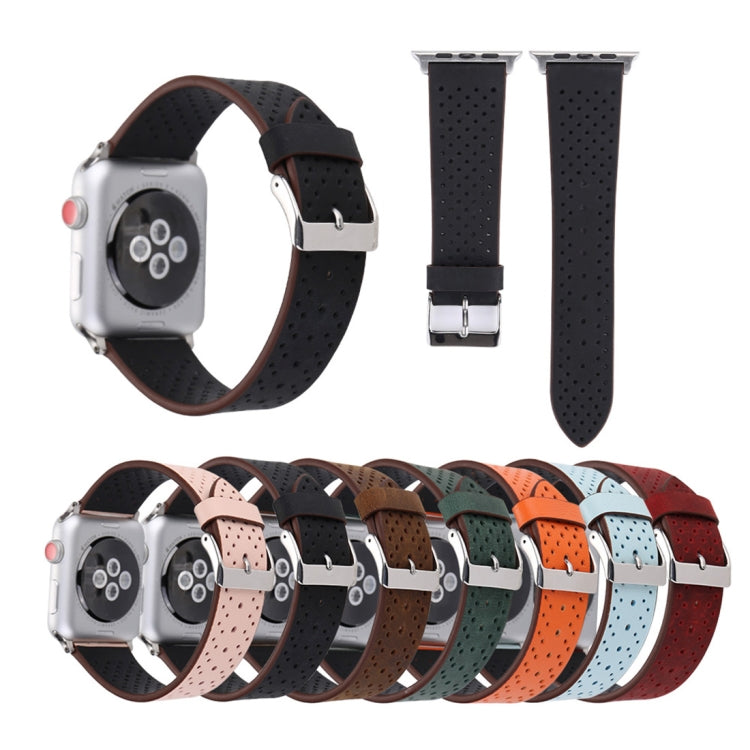 For Apple Watch Ultra 49mm&Watch Ultra 2 49mm / Series 10 46mm / 9&8&7 45mm / SE 3&SE 2&6&SE&5&4 44mm / 3&2&1 42mm Simple Fashion Genuine Leather Hole Pattern Watch Band