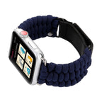Magic Paste Genuine Leather Umbrella Rope Nylon Wrist Watch Band with Stainless Steel Buckle for Apple Watch Ultra 49mm&Watch Ultra 2 49mm / Series 10 46mm / 9&8&7 45mm / SE 3&SE 2&6&SE&5&4 44mm / 3&2&1 42mm