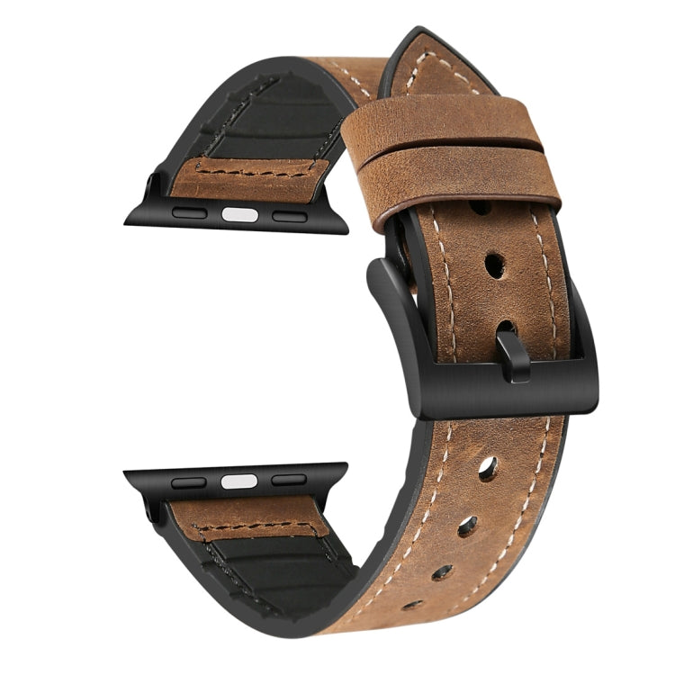 Crazy Horse Texture TPU + Stainless Steel Watch Band for Apple Watch Series 7 45mm / 6 & SE & 5 & 4 44mm / 3 & 2 & 1 42mm