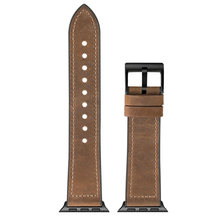 Crazy Horse Texture TPU + Stainless Steel Watch Band for Apple Watch Series 7 45mm / 6 & SE & 5 & 4 44mm / 3 & 2 & 1 42mm