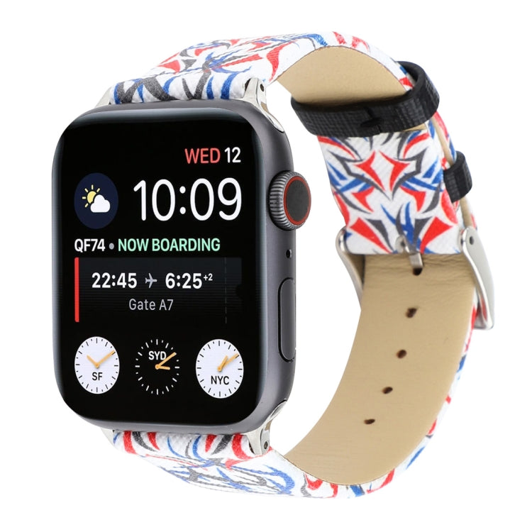 Thorns Printing Genuine Leather Watch Band for Apple Watch Ultra 49mm&Watch Ultra 2 49mm / Series 10 46mm / 9&8&7 45mm / SE 3&SE 2&6&SE&5&4 44mm / 3&2&1 42mm