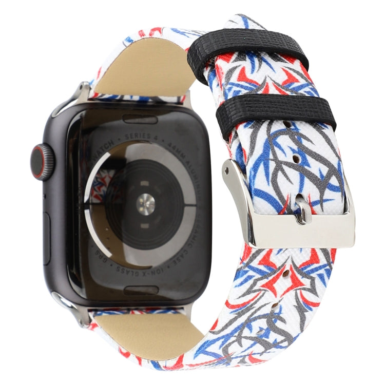 Thorns Printing Genuine Leather Watch Band for Apple Watch Ultra 49mm&Watch Ultra 2 49mm / Series 10 46mm / 9&8&7 45mm / SE 3&SE 2&6&SE&5&4 44mm / 3&2&1 42mm