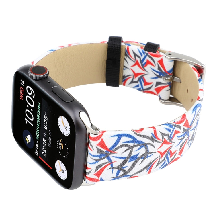Thorns Printing Genuine Leather Watch Band for Apple Watch Ultra 49mm&Watch Ultra 2 49mm / Series 10 46mm / 9&8&7 45mm / SE 3&SE 2&6&SE&5&4 44mm / 3&2&1 42mm