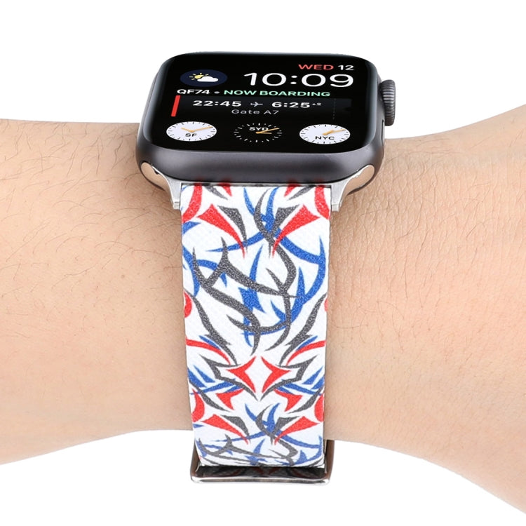 Thorns Printing Genuine Leather Watch Band for Apple Watch Ultra 49mm&Watch Ultra 2 49mm / Series 10 46mm / 9&8&7 45mm / SE 3&SE 2&6&SE&5&4 44mm / 3&2&1 42mm