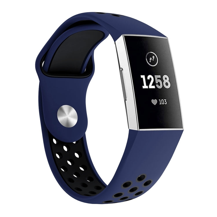 Two-color Round Hole Silicone Watch Band for Fitbit Charge 3, Watch Band Size:145-210mm — Grey White