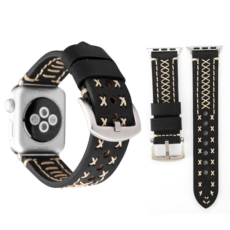 For Apple Watch Series 10 42mm / 9&8&7 41mm / SE 3&SE 2&6&SE&5&4 40mm / 3&2&1 38mm Manual Line Pattern Genuine Leather Wrist Watch Band