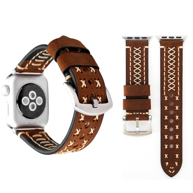 For Apple Watch Series 10 42mm / 9&8&7 41mm / SE 3&SE 2&6&SE&5&4 40mm / 3&2&1 38mm Manual Line Pattern Genuine Leather Wrist Watch Band