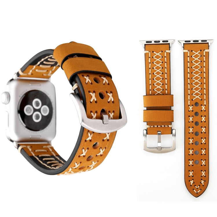 For Apple Watch Series 10 42mm / 9&8&7 41mm / SE 3&SE 2&6&SE&5&4 40mm / 3&2&1 38mm Manual Line Pattern Genuine Leather Wrist Watch Band