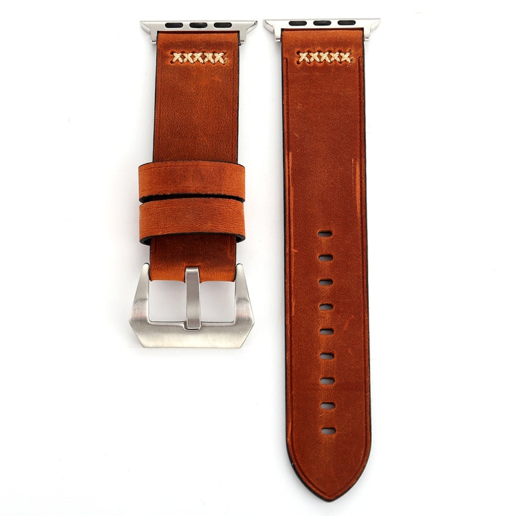 For Apple Watch Ultra 49mm&Watch Ultra 2 49mm / Series 10 46mm / 9&8&7 45mm / SE 3&SE 2&6&SE&5&4 44mm / 3&2&1 42mm Retro XX Line Pattern Genuine Leather Wrist Watch Band