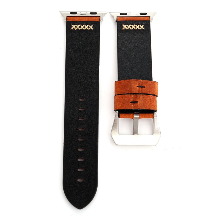 For Apple Watch Ultra 49mm&Watch Ultra 2 49mm / Series 10 46mm / 9&8&7 45mm / SE 3&SE 2&6&SE&5&4 44mm / 3&2&1 42mm Retro XX Line Pattern Genuine Leather Wrist Watch Band