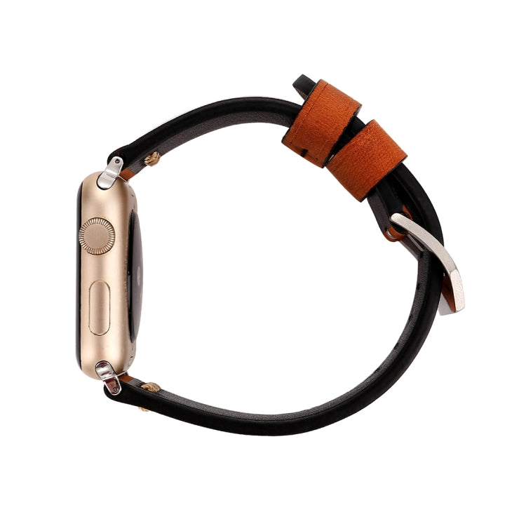 For Apple Watch Ultra 49mm&Watch Ultra 2 49mm / Series 10 46mm / 9&8&7 45mm / SE 3&SE 2&6&SE&5&4 44mm / 3&2&1 42mm Retro XX Line Pattern Genuine Leather Wrist Watch Band