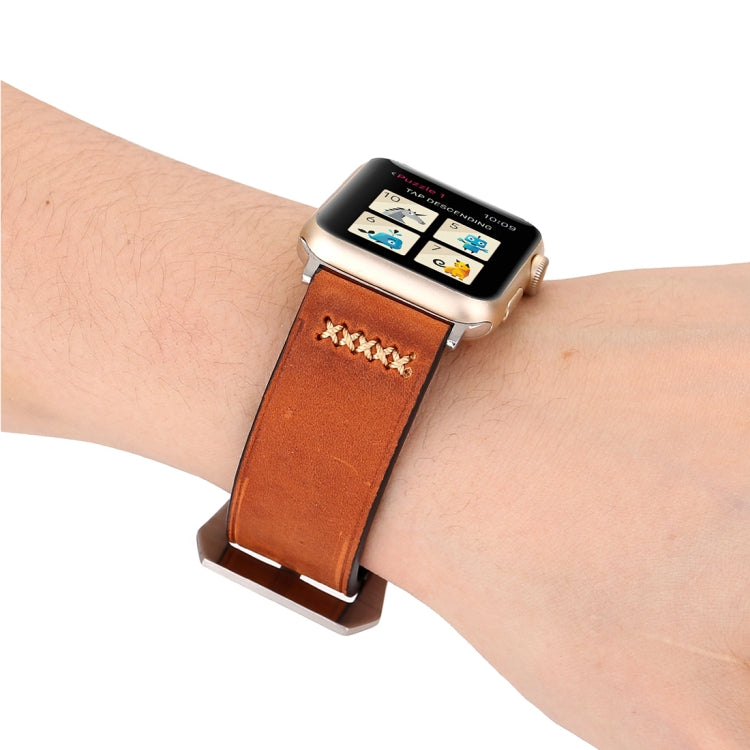For Apple Watch Ultra 49mm&Watch Ultra 2 49mm / Series 10 46mm / 9&8&7 45mm / SE 3&SE 2&6&SE&5&4 44mm / 3&2&1 42mm Retro XX Line Pattern Genuine Leather Wrist Watch Band