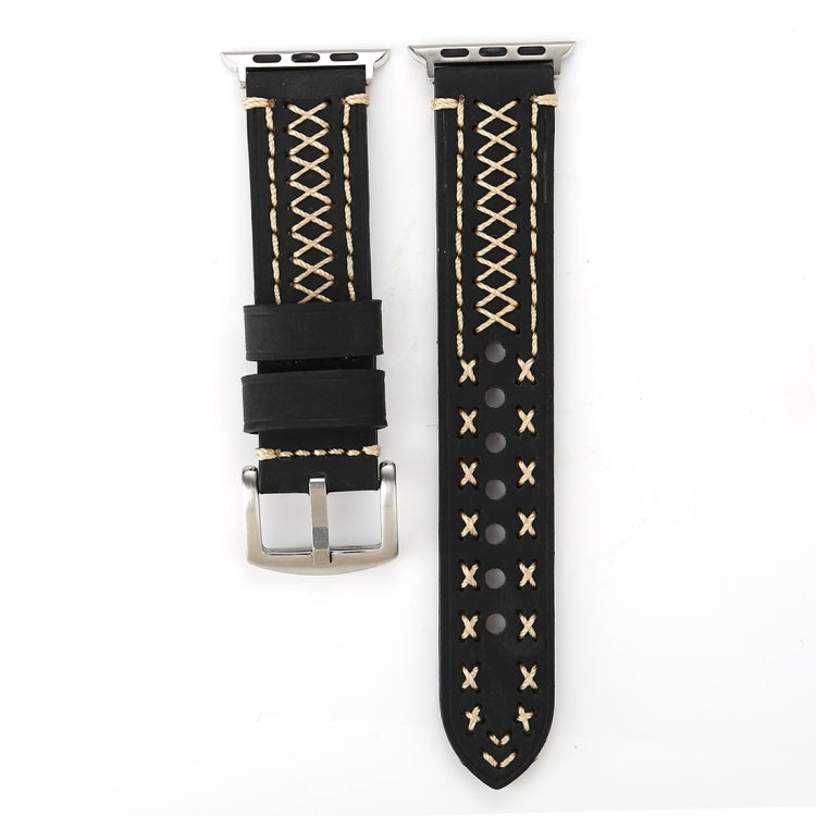 For Apple Watch Ultra 49mm&Watch Ultra 2 49mm / Series 10 46mm / 9&8&7 45mm / SE 3&SE 2&6&SE&5&4 44mm / 3&2&1 42mm Manual Line Pattern Genuine Leather Wrist Watch Band
